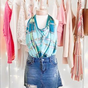 Blue/Green Scarf top